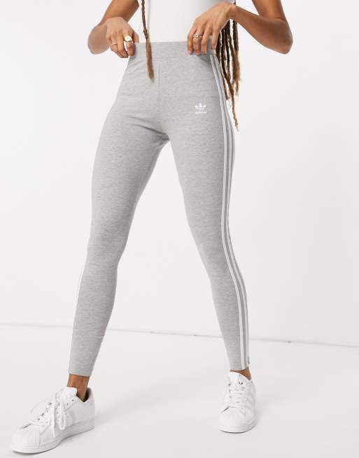 adidas Damen Funktions Leggings grau mit weißen Streifen