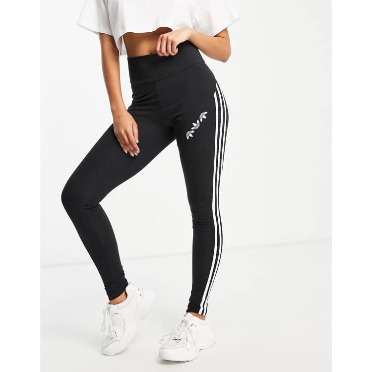 adidas Originals – Adicolor – Schwarze Leggings mit drei Streifen und hohem  Bund