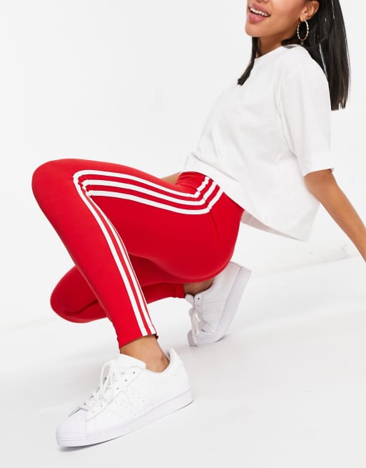 Adidas 3 stripes leggings rot sale