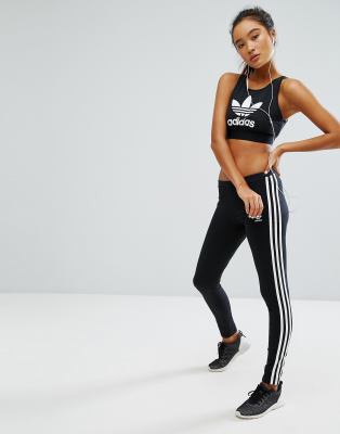 adidas originals three stripe leggings with vintage logo in black