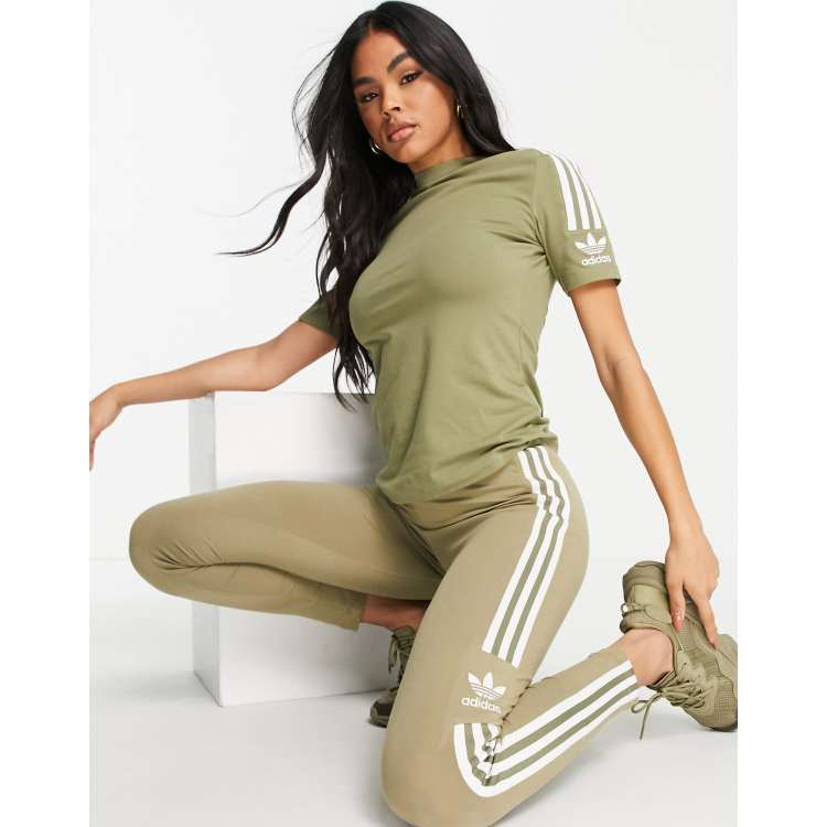 Adidas Originals 3-stripes Trefoil Leggings - Khaki - Womens from