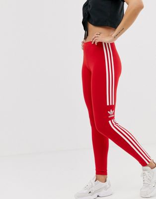 adidas 3 stripe leggings red