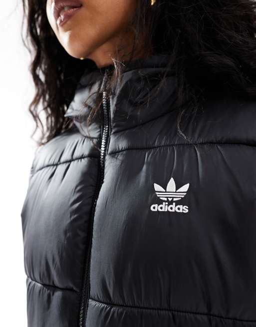 Adidas Black Longline Puffer Gilet Jackets Coats Longline Puffer