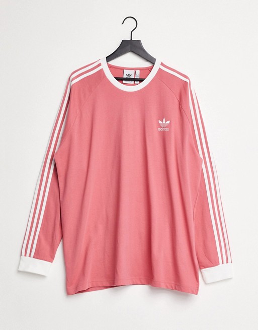 adidas Originals adicolor three stripe long sleeve t-shirt in rose pink