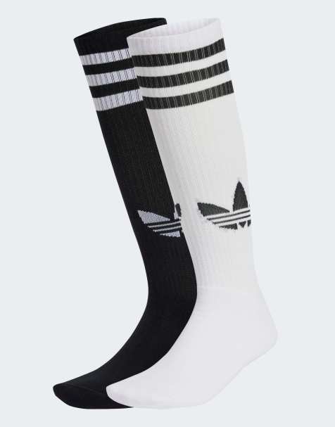 adidas Originals - Adicolor - Lot de 2 paires de chaussettes montantes style années 70 - Blanc/noir - view 1