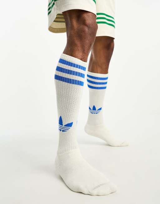 adidas Originals - Chaussettes mi-haute à bandes universitaires - Blanc