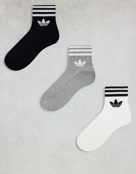 adidas Originals - adicolor - Lot de 3 paires de chaussettes mi-hautes à logo trèfle - Noir, blanc et gris - view 1