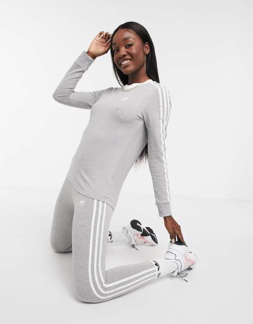adidas Originals - adicolor - Maglietta a maniche lunghe grigia con tre strisce