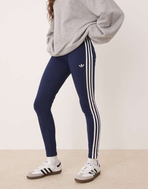adidas Originals – Adicolor – Marinblå och vita leggings med 3 ränder - view 1