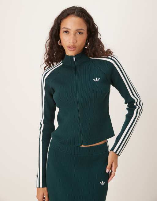 adidas Originals - Adicolor - Mørkegrøn smal træningsjakke med 3 striber