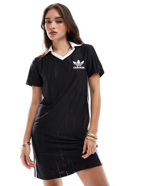 adidas Originals – Adicolor – Nadelstreifenkleid in Schwarz mit den 3 Streifen - view 1