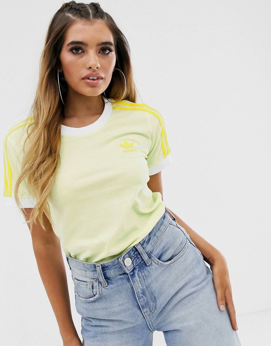 Adidas Originals – Adicolor – neongul t-shirt med tre ränder