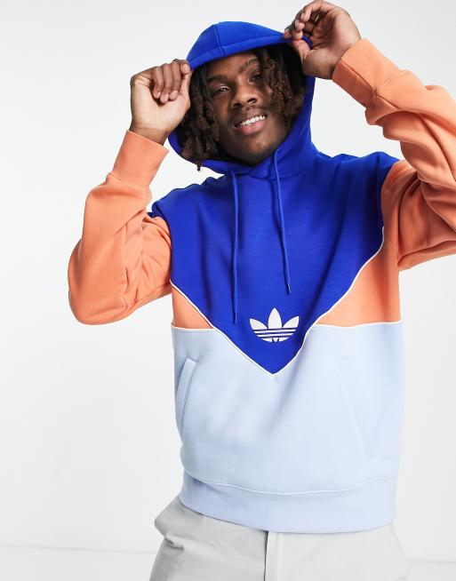 adidas Originals adicolor boyfriend fit color block logo hoodie in blue