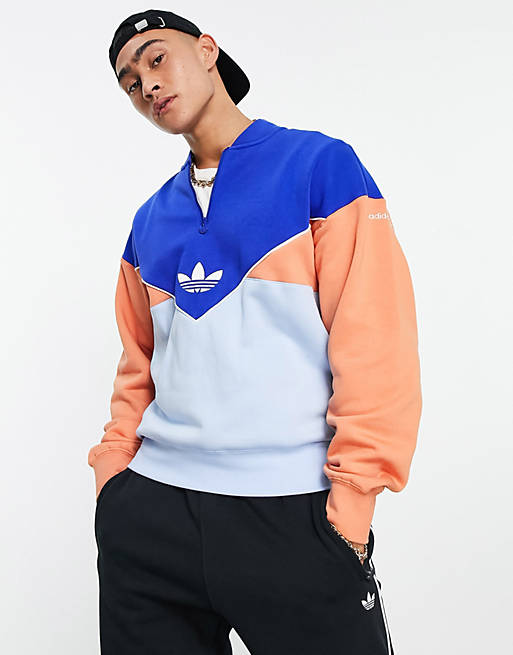 adidas Originals adicolor Next half zip sweatshirt in multi blue | ASOS