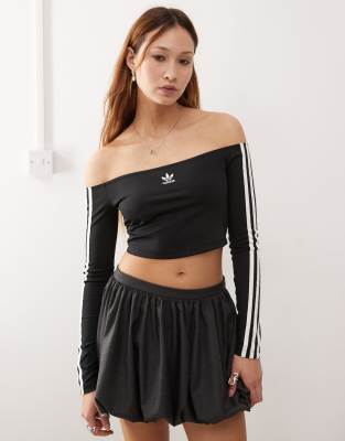 adidas Originals Adicolor Off Shoulder Long Sleeve Tee in black