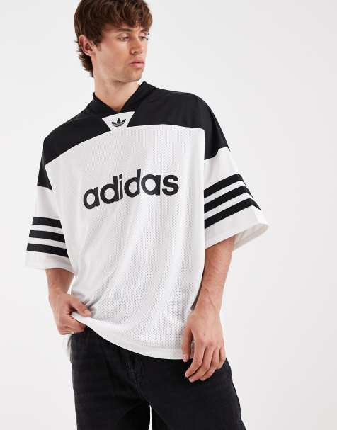 adidas Originals Adicolor oversized football jersey in white and black - view 1