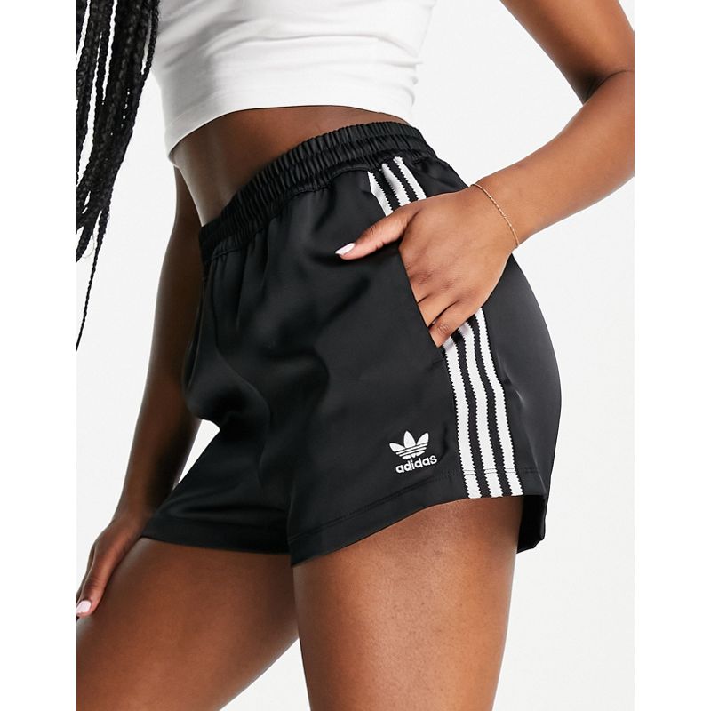 Donna Activewear adidas Originals - adicolor - Pantaloncini neri effetto raso con tre strisce