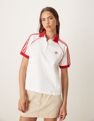 adidas Originals - Adicolor - Polo à 3 bandes - Blanc et rouge