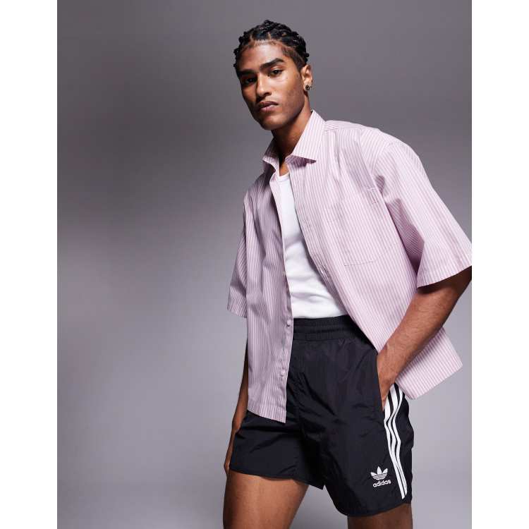 adidas Originals adicolor polyester 3 stripe shorter shorts in black | ASOS