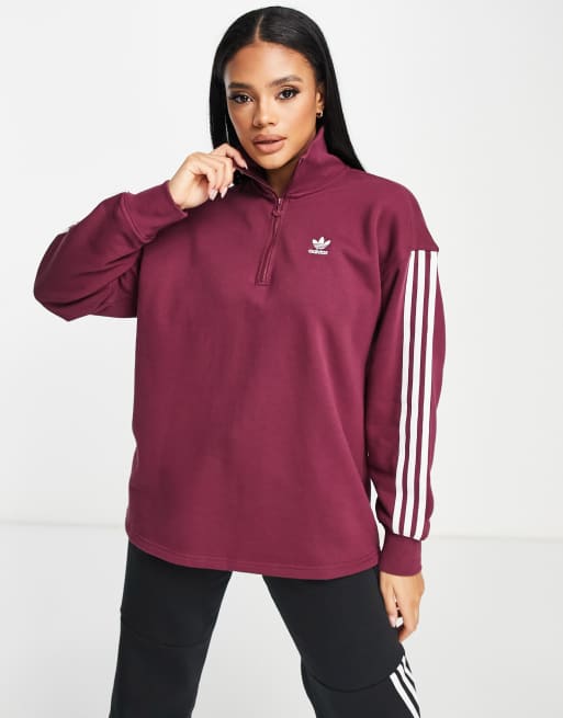 adidas Originals adicolor quarter zip sweatshirt in crimson
