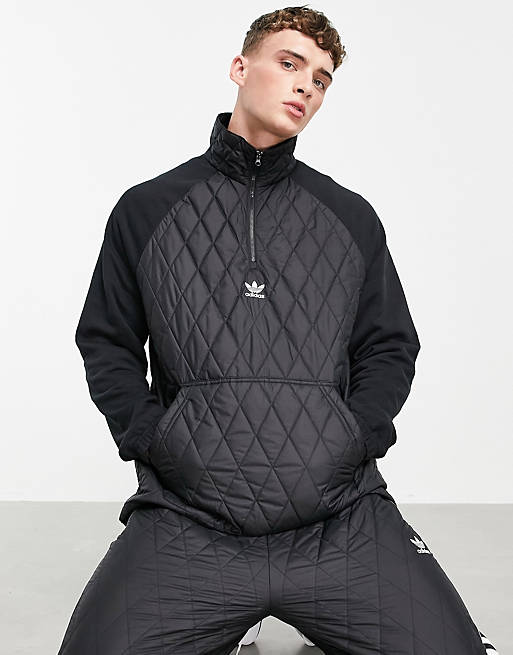 adidas Originals adicolor quilted 1/4 zip jacket in black