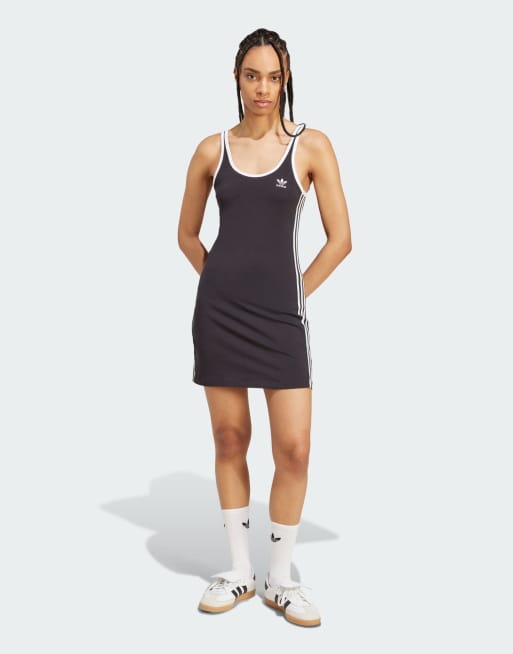 adidas Originals - adicolor - Robe débardeur courte à 3 bandes - Noir/blanc