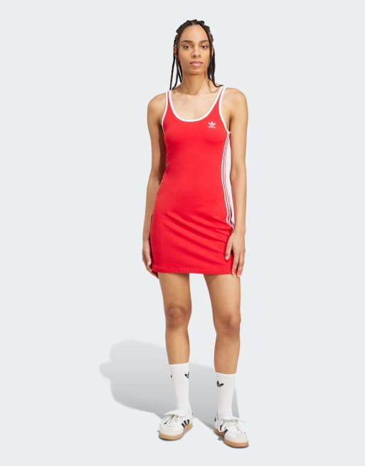 adidas Originals - Adicolor - Robe débardeur courte à 3 bandes - Rouge écarlate/blanc