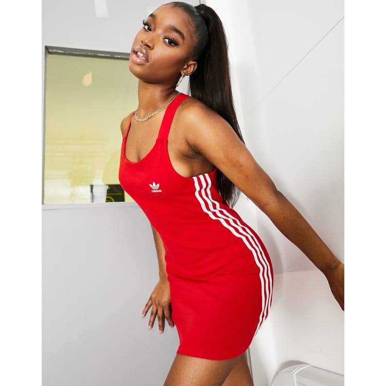 adidas Originals Adicolor Robe moulante a dos nageur avec trois bandes Rouge ASOS