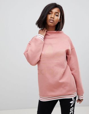 Adidas Originals – adicolor – Rosa sweatshirt med hög krage och tre ränder
