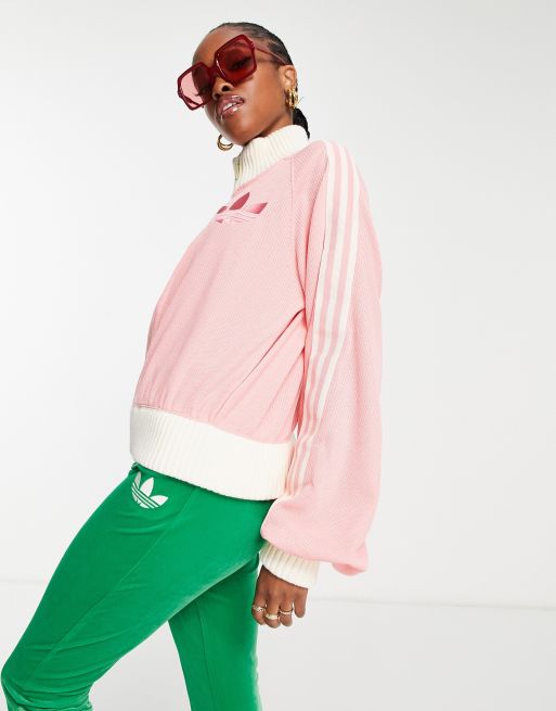 adidas Originals – adicolor – Rosa träningstopp i 70-talstil med blusärmar