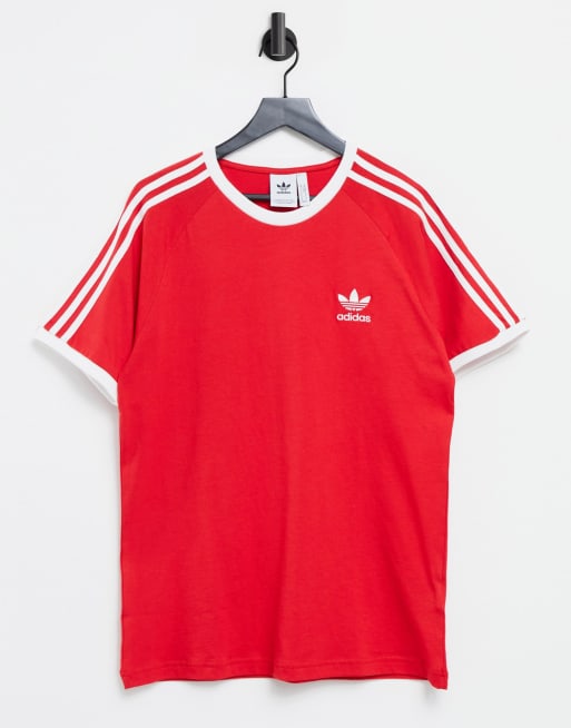 adidas Originals adicolor Rotes TShirt mit drei Streifen ASOS