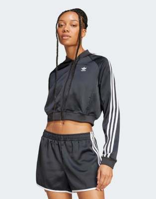 adidas Originals Adicolor satin track top in black