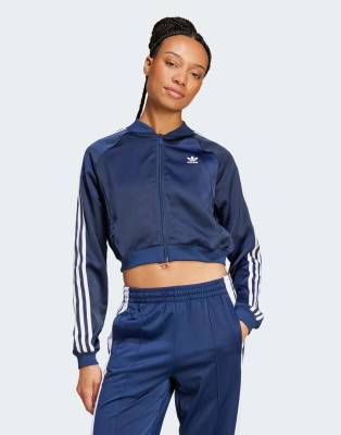 adidas Originals Adicolor satin track top in night indigo-Blue