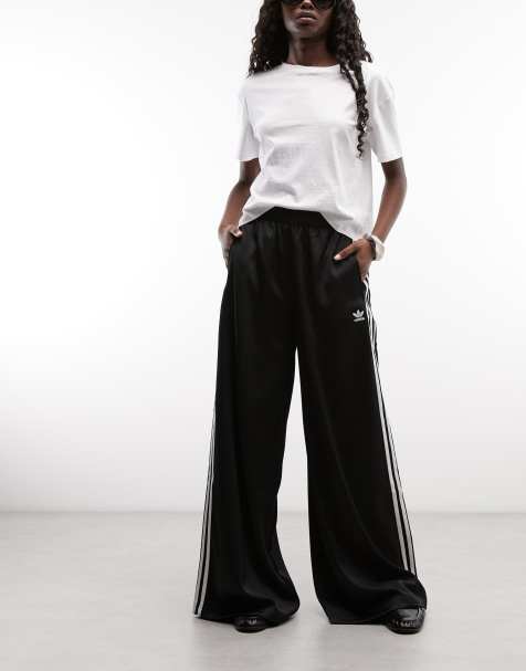 adidas Originals Adicolor satin wide leg track pants in black - view 1