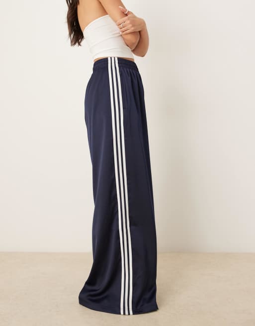 adidas Originals Adicolor satin wide leg track pants in navy