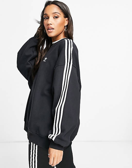 Adidas Originals adicolor – Schwarzes Sweatshirt Streifen | ASOS
