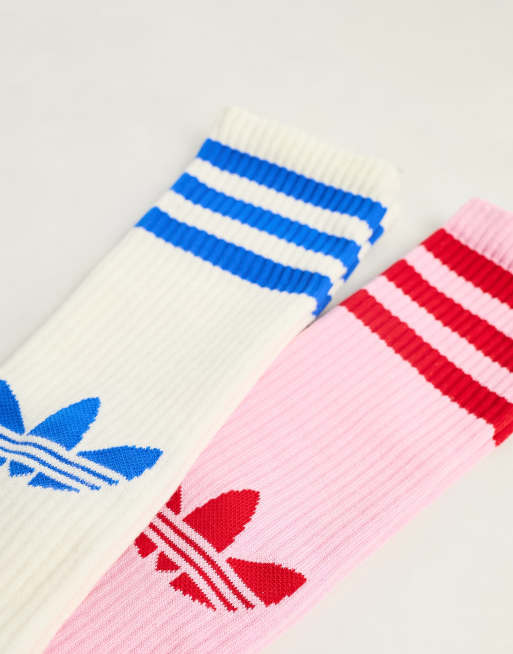 adidas Originals adicolor Set van 2 paar kniehoge sokken in jaren 70 stijl in creme en wit