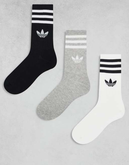 adidas Originals - Adicolor - Set van 3 paar sokken met Trefoil-logo in zwart, wit en grijs