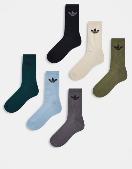 adidas Originals - Adicolor - Set van 6 paar sokken met trefoil in blauwe en groene tinten 