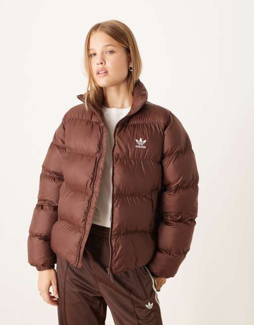 adidas Originals Adicolor short puffer jacket in brown