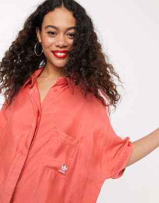 red satin button up shirt