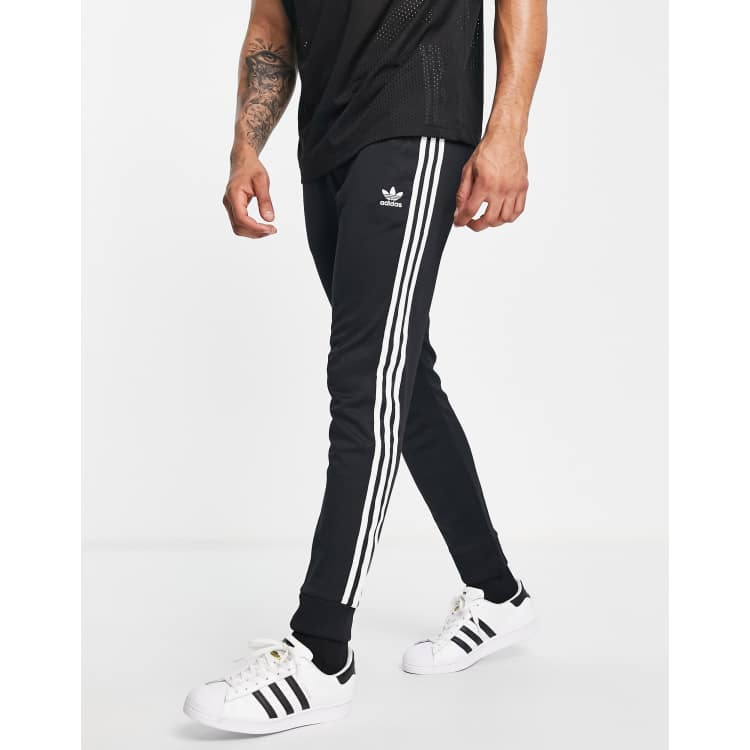 adidas Originals adicolor Skinny joggingbroek met 3 Stripes in zwart BLACK