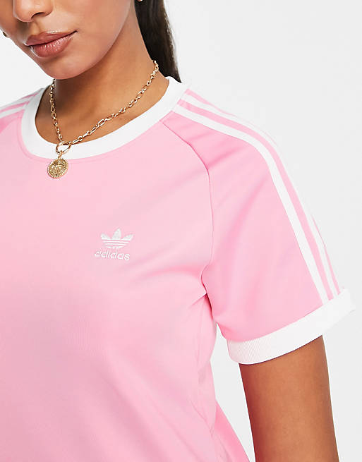 adidas Originals adicolor slim fit three stripe t-shirt in bliss pink | ASOS