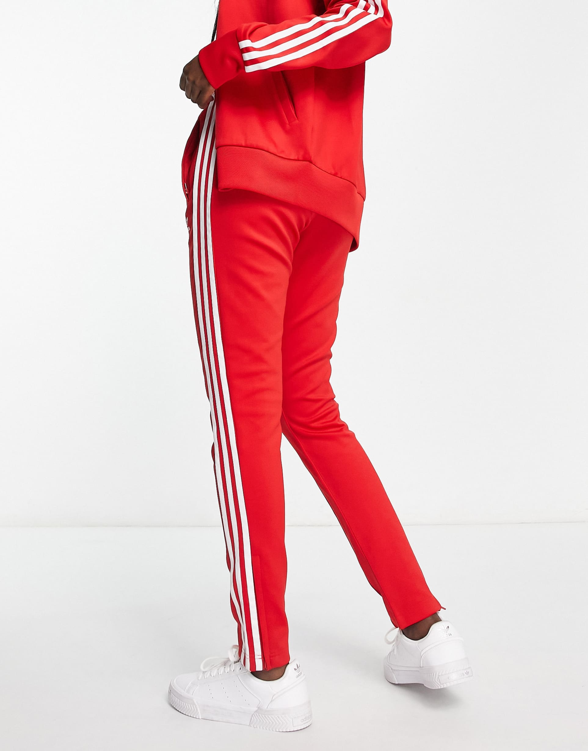 adidas Originals adicolor slim joggers in red view 3