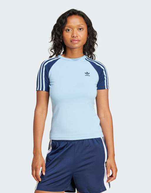 adidas Originals - Adicolor - Smal T-shirt met raglanmouwen en 3-Stripes in lichtblauw