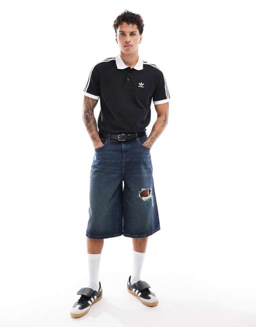 adidas Originals – adicolor – Svart klassisk pikétröja med 3 ränder