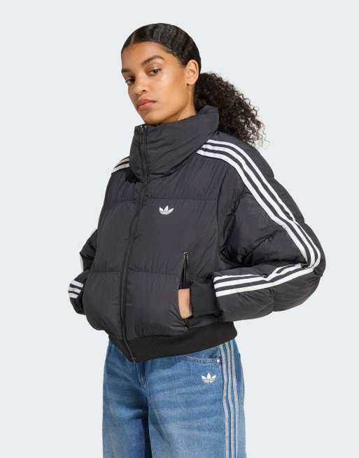 adidas Originals – Adicolor – Svart, kort pufferjacka med syntetiskt dun