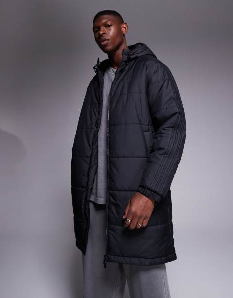 adidas Originals – Adicolor – Svart, lång pufferkappa - view 1
