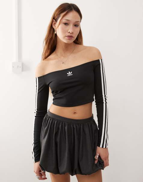 adidas Originals – Adicolor – Svart off shoulder-topp med långa ärmar - view 1