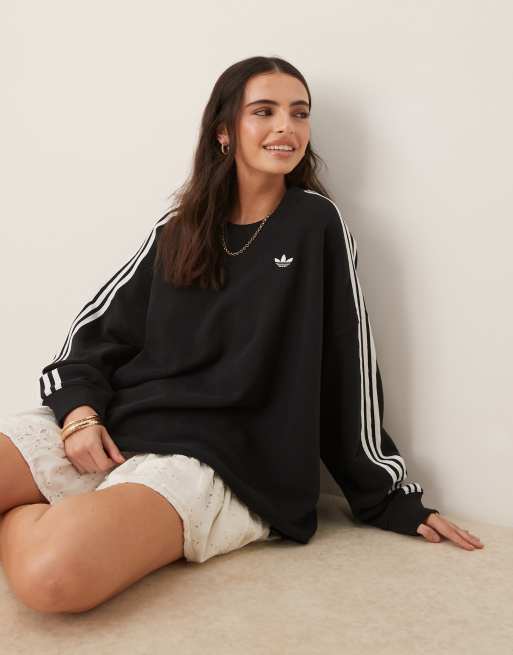 Adidas Originals – adicolor – Svart sweatshirt i oversize med 3 ränder
